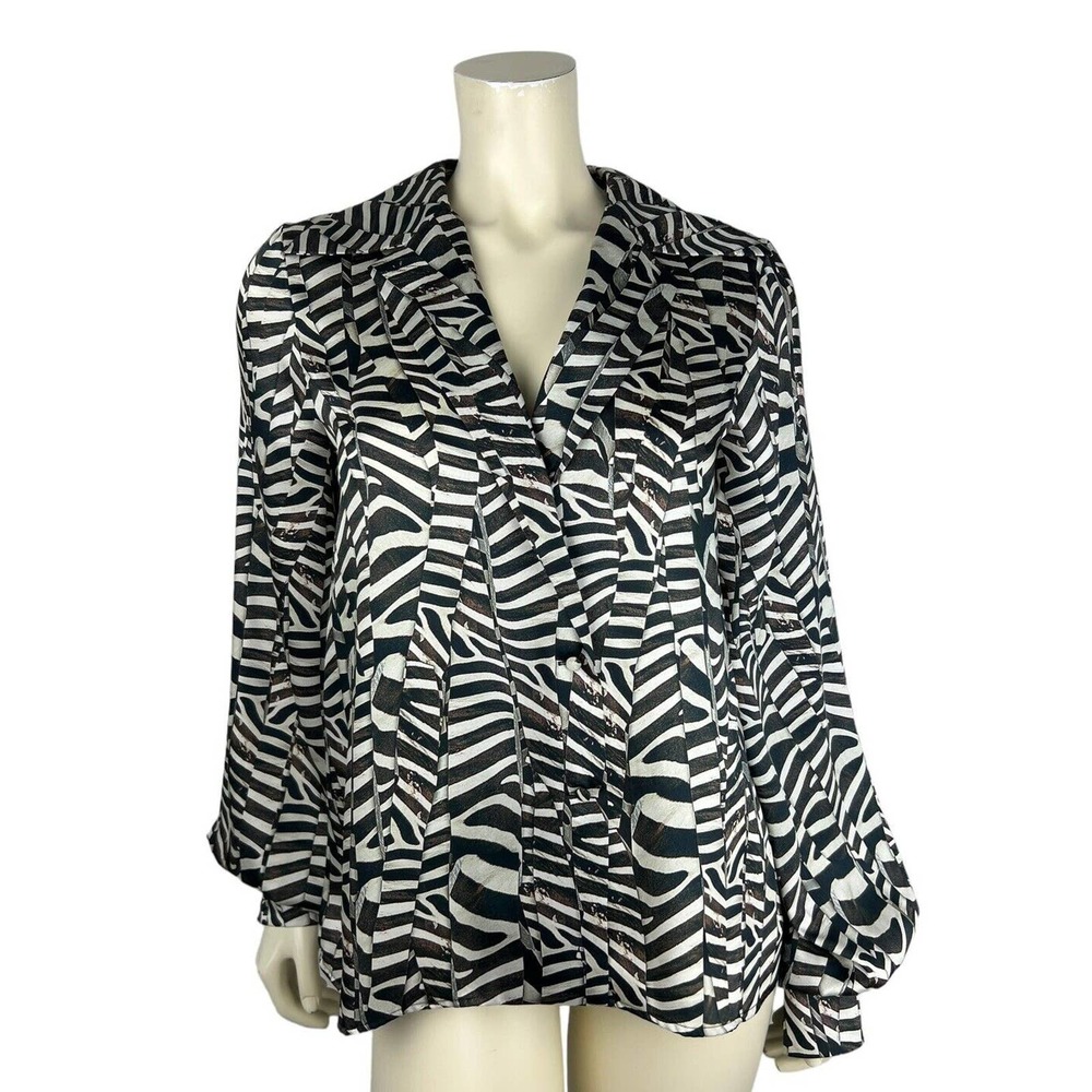 ALEXIS Kamil Balloon Sleeve Top S Animal Print Collared Button Down Silky Vneck